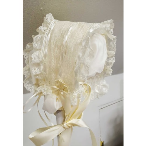 Lace and Ribbon Infant Heirloom Style T-Bonnet, Baby Easter Bonnet, Girl Coming Home Bonnet, Special Occasion Bonnet