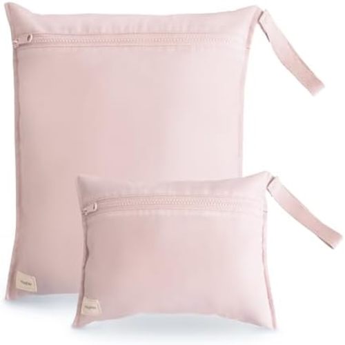 mushie Water Resistant Wet Bags | Large & Small Reusable Storage Bag for Baby Items and Travel | Zippered Pockets with Handle | Machine Washable, Set of 2 (Blush)
