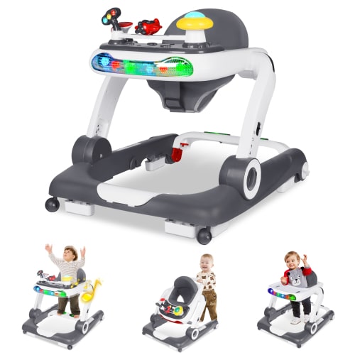 AILEEKISS Musical Baby Walker with Wheels, Activity Center Toddler Music Bouncer Walker, Grey