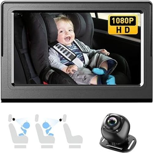 Baby Car Camera，4.3" HD Night Vision Function Car Mirror Display，360 Rotation Rear Facing Car Baby Monitor with Camera Night Vision，Wide Clear View，Easily Observe The Baby's Move(Black)