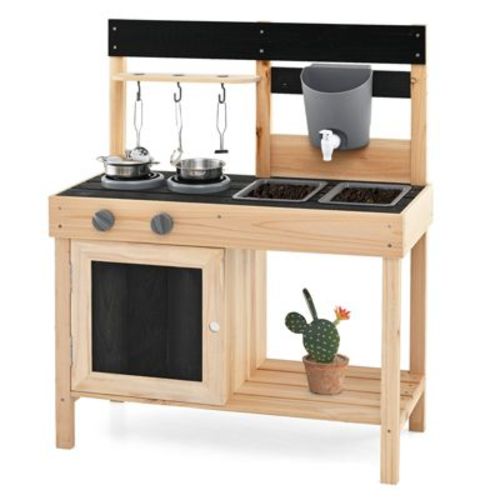 Costway Mud Kitchen Playset Outdoor Kids Pretend Play Kitchen W/2 Removable Sinks Faucet