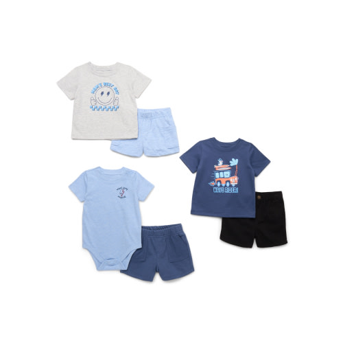 Garanimals Baby Boy Short Sleeve Mix and Match Outfit Kid-Pack, 6-Piece, Sizes 0-24 Months