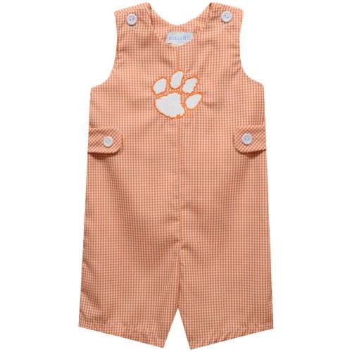 Clemson Tigers Embroidered Orange Gingham Boys Jon Jon