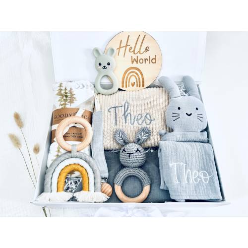 Deluxe Baby Boy Gift Set, Baby Boy Shower Gift, Embroidered Baby Boy Sweater, Baby Boy Gift Basket, Gift For New Parents, Baby Boy Present