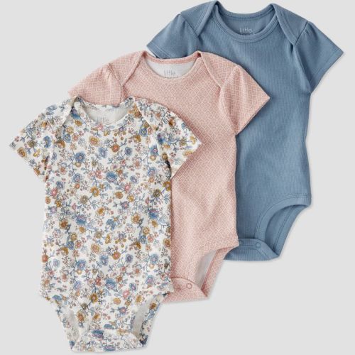 Little Planet by Carter’s Organic Baby Girls' 3pk Floral Bodysuit - White/Brown/Blue,