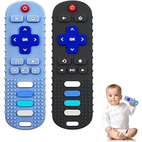 YAPROMO Baby Teething Toys, 2 Pcs TV Remote Teether for Babies, Food Grade Teething Remote, Silicine Chew Toy BPA Free