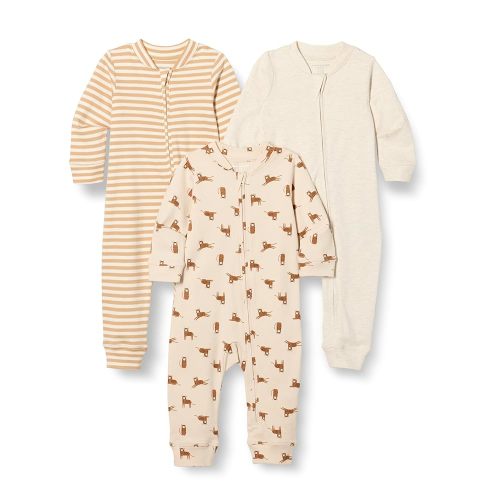Amazon Essentials Unisex Babies' Cotton Zip-Front Footless Sleepsuit, Pack of 3