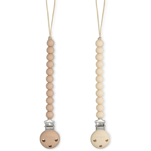 Comfy Cubs Pacifier Clips 2 Pack - 100% Food Grade Silicone Baby Pacifier Clips, BPA & PVC Free - CPSIA Certified, Lightweight and Flexible Baby Gifts - Beige & Light Beige