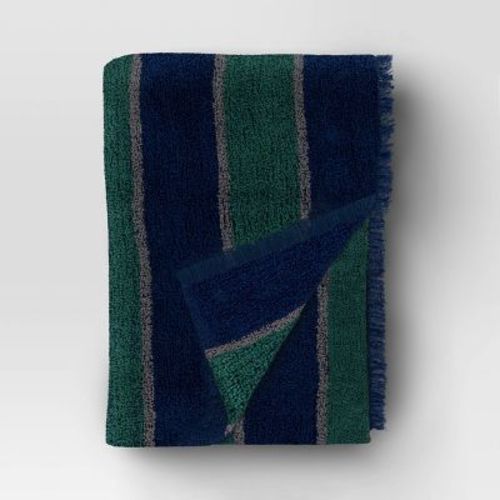 Cozy Woven Stripe Throw Blanket Navy/Green/Ivory - Room Essentials™
