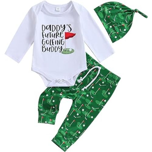 Newborn Infant Baby Girl Boy Golf Outfit Daddy's Future Golfing Buddy Romper Golf Elastic Pants Hat Set