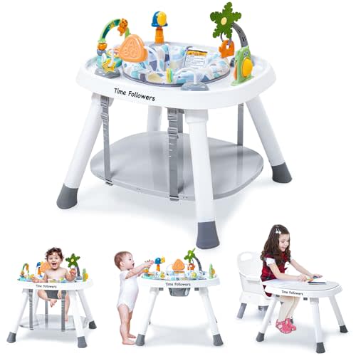 Time Followers® 3 Stage Grow Baby Activity Centers | 4Modes Montessori-Inspired Design | Stationary Interactive Toys | Bouncer, Exersaucer, Jumper & Toddler Table | Baby Essential