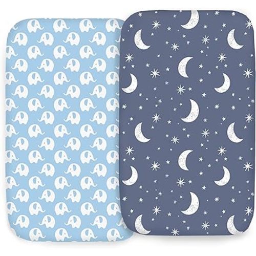 100% Organic Cotton 2 Pk Bedside Sleeper Bassinet Fitted Mattress Sheets for Mika Micky, Baby Delight, Ronbei, Chicco, KoolerThings, Cloud Baby, AMKE, Angelbliss, Maxi-COSI, Arm's Reach and More. Boy