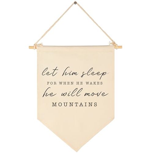 Let Him Sleep for When He Wakes He Will Move Mountains-Pennant Wall Decor Gifts for Baby Boys Kids-Canvas Hanging Pennant Banner Wall Decor Gifts for Nursery Baby Room Bedroom-Baby Gifts Shower