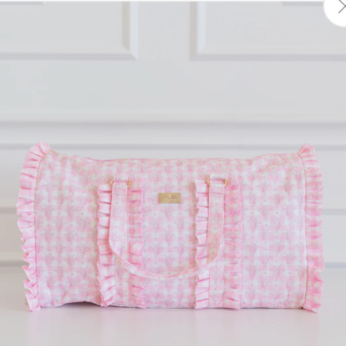 Pink Floral Ruffled Nylon Weekender