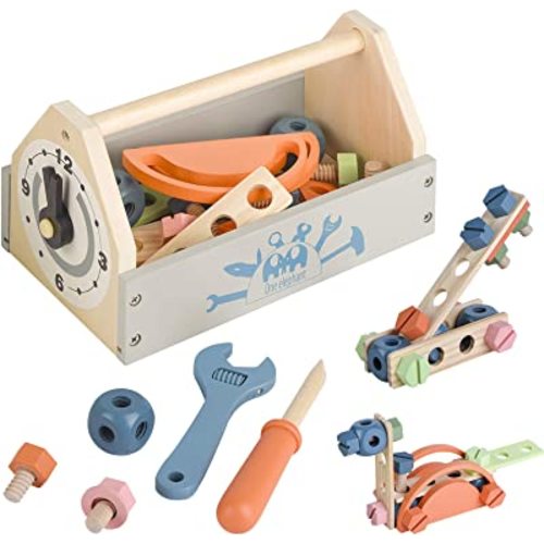 Wooden Tool Toy Toolbox Toddler Educational Construction Kids Toys Play Accessories Set Creative Gift for 3 Year Olds and Up Boys Girls