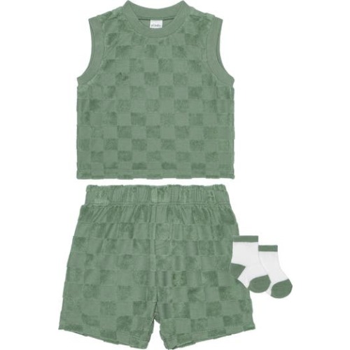 PL Baby by Petit Lem 3-Piece Check Terry Tank & Shorts Set | Nordstromrack