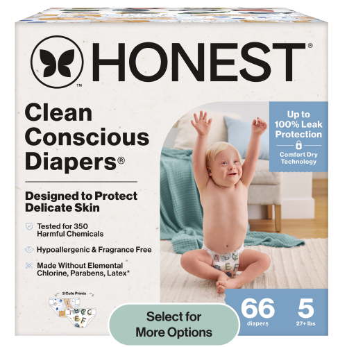 Honest® Clean Conscious Baby Diapers Size 5 (27+ lbs), Hypoallergenic and Fragrance Free, 66 Count