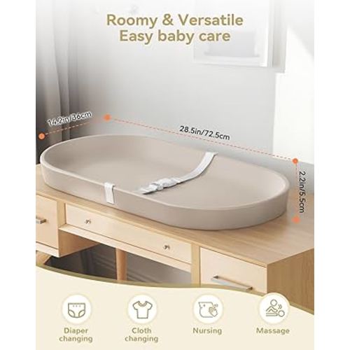 COMOMY Baby Changing Pad for Dresser - Wipeable Changing Pad with Restraining Belt, Waterproof, Soft, Lightweight and Portable, Easy to Clean for On The Go Diaper Change, Oatmeal-Colored