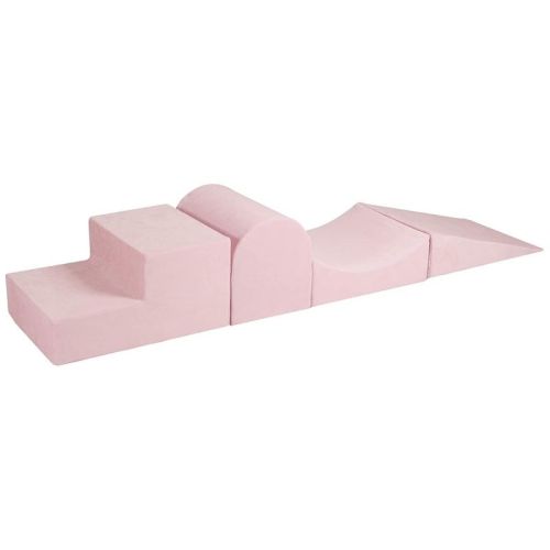MeowBaby 4 Elements Soft Foam Blocks Playset with Velvet Cover, Lightweight & Durable Indoor Climbing Playground for Babies and Toddlers, Powder Pink