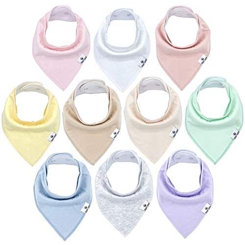 Diaper Squad 100% Organic Cotton Pastel 10-Pack Baby Drool Bandana Bibs Solid Colors for Boys and Girls