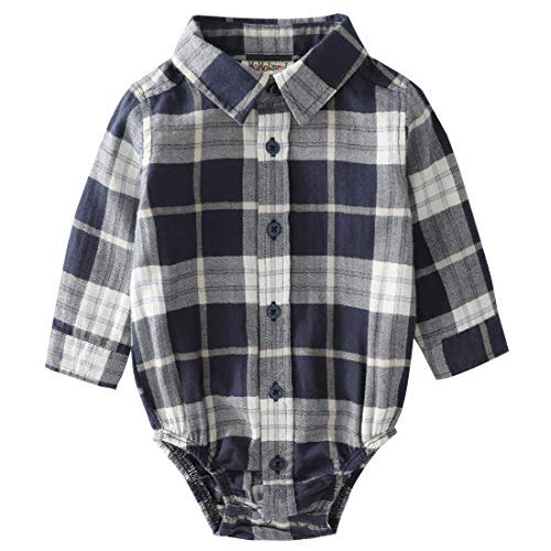 MOMOLAND Infant Baby Boys Woven Button Up Bodysuit Shirt