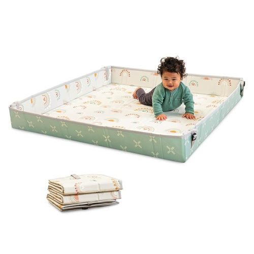 Infantino Foldable Soft Foam Mat, Extra Large Double-Sided Cushioned Portable Play Mat with Fold-Up Sides, Non Slip Crawling & Playing for Infants and Toddlers, Rainbows