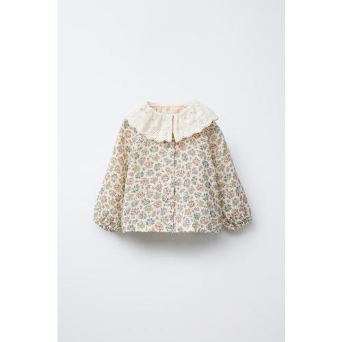 EMBROIDERED PETER PAN COLLAR SHIRT - Green / Ecru | ZARA United States