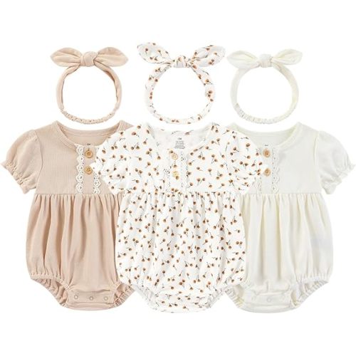 Baby Girl Outfit Cotton Bubble Romper Floral Dress Infant Girls Clothes 3-pack