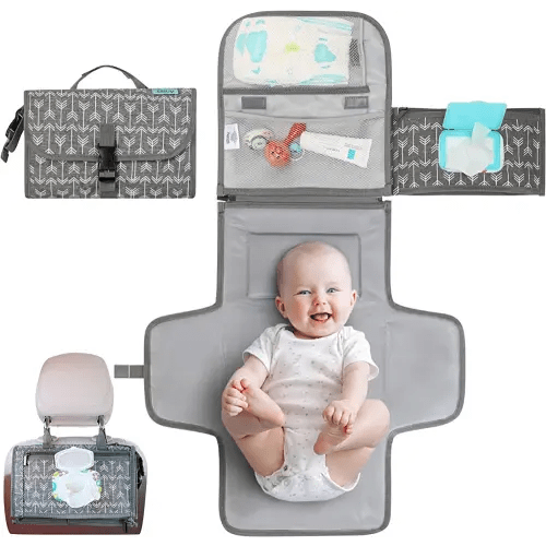 Portable Diaper Changing Pad, Portable Changing pad for Newborn Girl & Boy - Baby Changing Pad with Smart Wipes Pocket – Waterproof Travel Changing Kit - Baby Gift by Kopi Baby - Grey Arrow