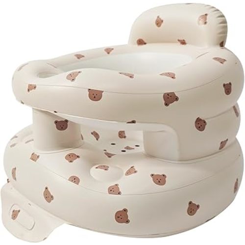 Portable Inflatable Baby Seat with Safety Fence – Sit-Up Chair for Infants & Toddlers | Secure Baby Floor Seat for Sitting Practice | Lightweight Design with Built-in Air Pump(Bear)