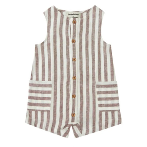 Linen Stripes Playsuit | Brown