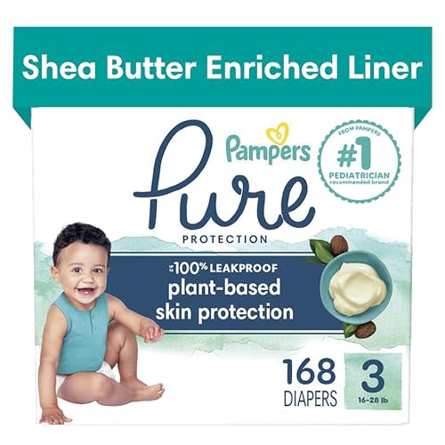 Pampers Pure Protection Diapers - Size 3, One Month Supply (168 Count), Hypoallergenic Premium Disposable Baby Diapers