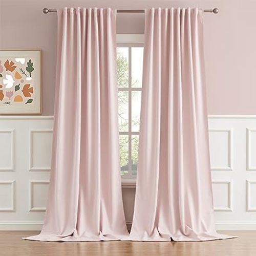 DUALIFE 102 Inch Curtains Pink - Room Darkening Drapes for Nursery, Light Blocking Curtain Panels for Bedroom Girl Room (Baby Pink, 52 inches Width by 102 inches Length, 1 Pair)