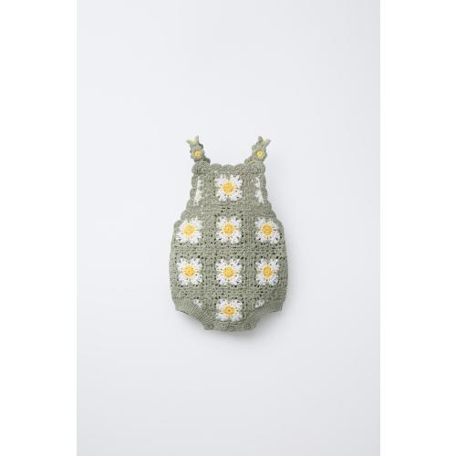 CROCHET FLOWER KNIT ROMPER - Greenish | ZARA United States