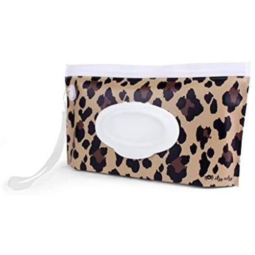 Itzy Ritzy Reusable Wipe Pouch – Take & Travel Pouch Holds Up To 30 Wet Wipes, Includes Silicone Wristlet Strap, Leopard