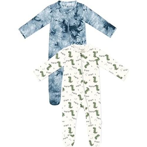 Jimonda Baby Footed Pajamas outfits,Rayon Made From Bamboo,2 Way Zipper Sleeper Pjs,Infant Tie-dye Rompers 0-24 Months