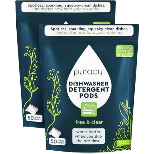 Puracy Dishwasher Pods, Natural Dishwasher Detergent, Free & Clear Dish tabs - Enzyme-Powered, Spot & Residue Free - TikTok Trend Items, Must Haves from TikTok Made Me Buy It (Free & Clear, 100 Count)