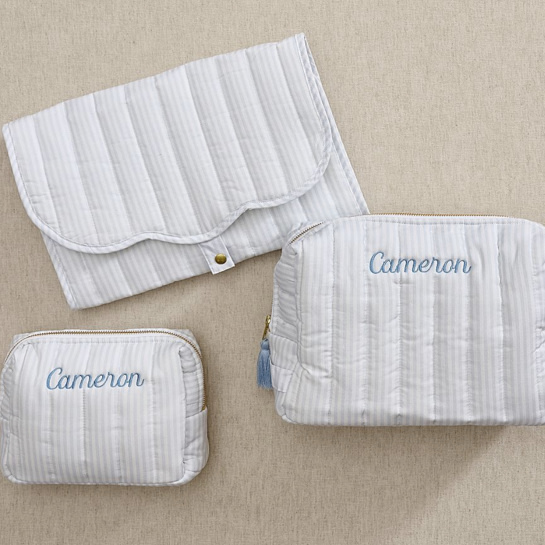 Oxford Stripe Quilted Changing Tote Travel Set