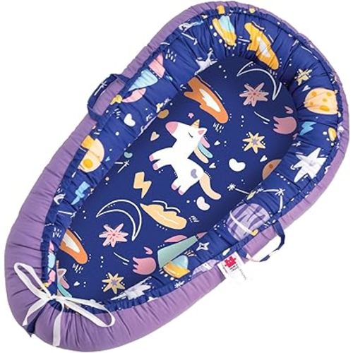 Baby Lounger for Newborn Cover 100% Cotton - Adjustable Cotton Soft Baby Floor Seat for Travel, Newborn Essentials (Unicorn)