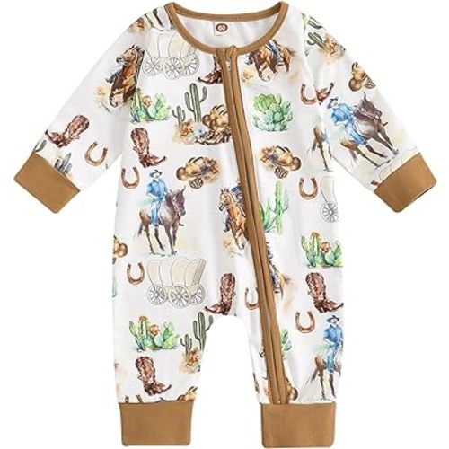 Baby Romper Newborn Clothes Long Sleeve Western Cow Print Zipper Jumpsuit Fall Winter Toddler Infant Bodysuit