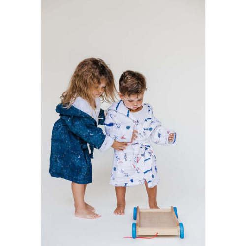 Certified Organic Muslin Reversible Bath Robe, Mystical Night - Malabar Baby | Maisonette