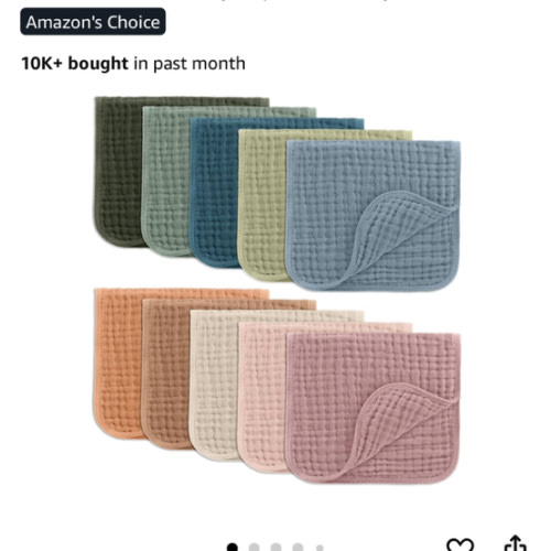 Comfy Cubs Muslin Burp Cloths 20" x 10", Pack of 10 - Large, 6-Layer, Ultra Absorbent 100% Cotton for Baby Drool and Messes - Soft, Safe & Gentle Baby Burp Cloths for Boys & Girls - Multi