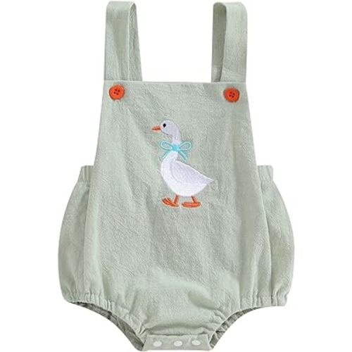 Gueuusu Newborn Baby Boy Girl Summer Outfit Sleeveless Mallard Duck Romper Suspender Bodysuit Farm Animal Baby Clothes