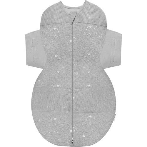 Happiest Baby SNOO Sleep Sack - 100% Organic Cotton Baby Swaddle Blanket - Doctor Designed Promotes Healthy Hip Development (Graphite Stars, Medium)