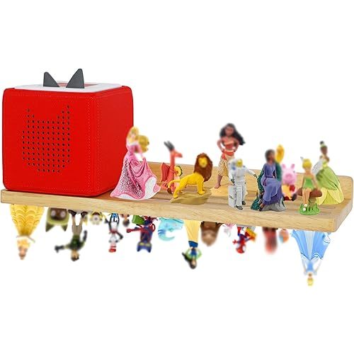 PHOENANCEE for Tonies Shelf Magnetic,for Tonie Figures Wall Shelves,for Toniebox Shelf Audio Toy Figurine Holder Organizer (Storage 36 Character),Compatible Charging Station for Kid's Room,Oak,1 Tier