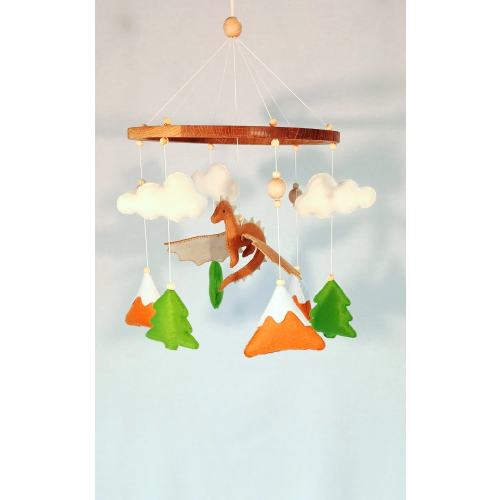Dragon mobile, Neutral baby mobile, Cloud crib mobile, Dragon nursery, Felt dragon, Dragon baby mobile, Dragon nursery mobile, Gift for baby