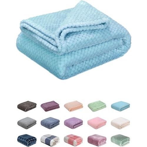 Fuzzy Throw Blanket, Plush Fleece Blankets for Adults, Toddler, Boys and Girls, Warm Soft Blankets and Throws for Bed, Couch, Sofa, Travel and Outdoor, Camping (40Wx60L, M-Ice Blue)