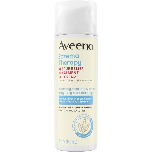 Aveeno Eczema Therapy Rescue Relief Treatment Gel Cream with Colloidal Oatmeal Skin Protectant, Instantly Soothes & Cools Itchy Dry Skin Flare-Ups, Steroid & Fragrance Free, 5.0 fl. oz