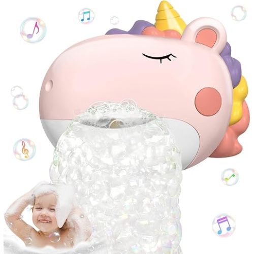 Infowush Baby Bath Toys, Unicorn Bath Bubble Machine Toddler Bath Toys for Kids Ages 1-3 4-8, Interactive Bathtub Shower Water Toys Bubble Maker with Music Christmas Birthday Gifts for Boys Girls