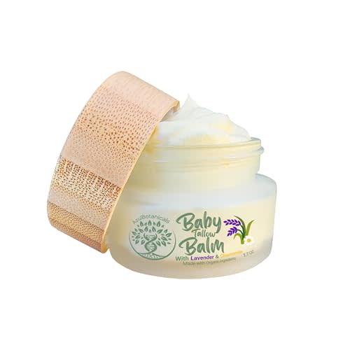 AzulBotanicals Baby Tallow Balm with Lavender Leaf and Chamomile Extract, Whipped Grass fed/finished Tallow, with Organic Ingredients for Delicate Skin (1.7 oz)